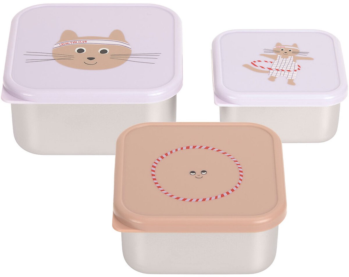 Lässig Tiny Team Cat Snackbox - 3 Stuks - RVS - Paars