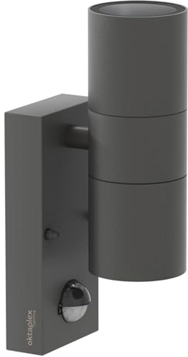 Stainless Steel Outdoor Lamp with Motion Detector and Dual GU10 Socket - IP44 Anthracite Wall Light for Outdoor Lighting