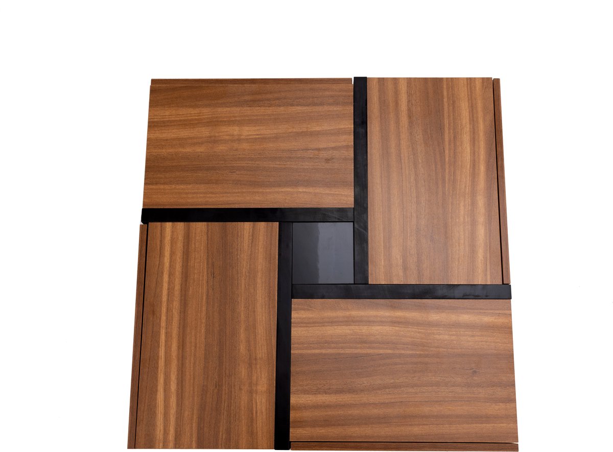 MODFU Salontafel 78x78x36 cm van spaanplaat, vier uittrekbare lades en uniek kleur- en lijnpatroon Natuurlijk