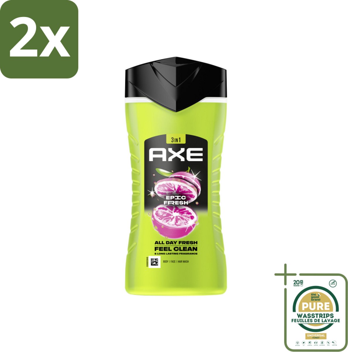 Axe 3-in-1 Douchegel Epic Fresh 250 ml - Voordeelverpakking - 2 stuks - Axe - Epic Fresh