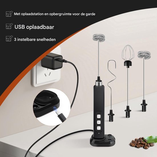 Staande mixer - garde, draagbare elektrische keukenmixer, taartmixer, melkopschuimer voor het kloppen van eieren, room, koffie en warme chocolademelk (donkergrijs