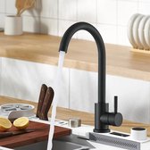 CECIPA Voorvenster keukenkraan zwart mat, hogedruk waterkraan keuken zwart, flexibele mengkraan keuken 360° draaibaar/180° inklapbaar/draaibare uitloop, hogedruk armatuur keuken van roestvrij staal