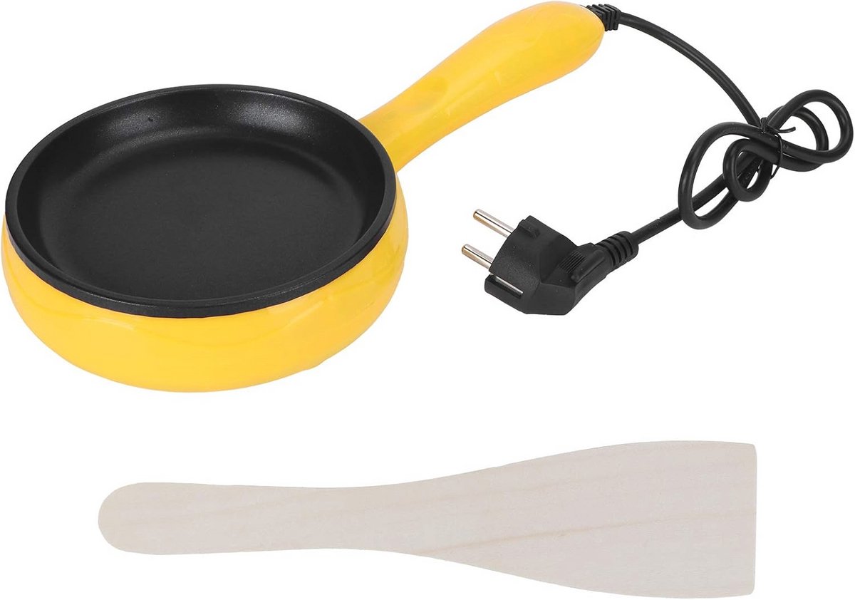 Mini Koekenpan 300W - Antiaanbak Elektrische Pan voor Eieren en Pannenkoeken - Draagbaar Kookgerei met Houten Spatel