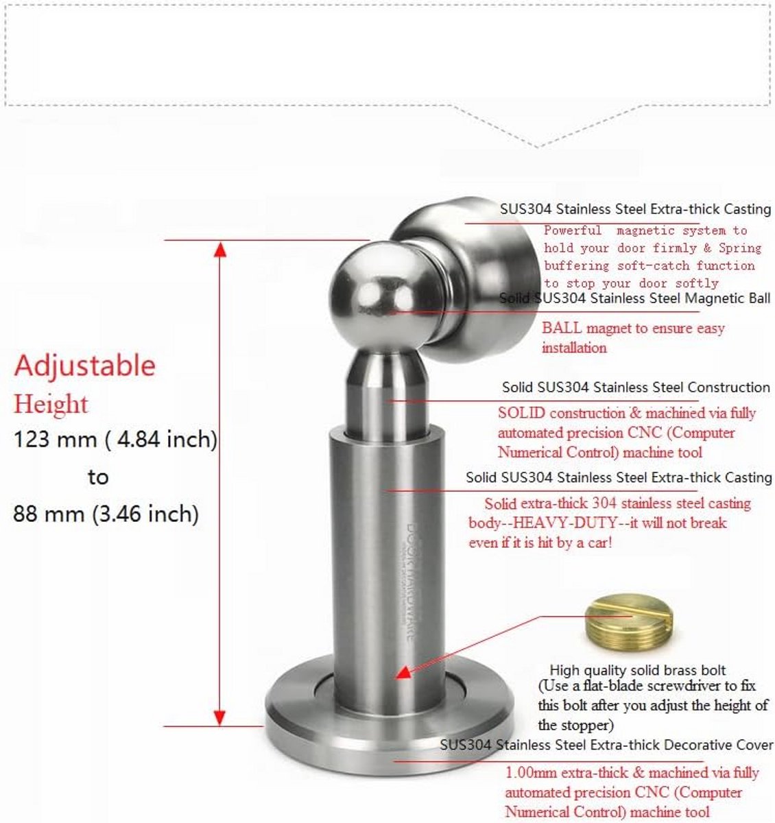 Deluxe RVS Roestvrij Stalen Extra Dikke Magnetische Deurstoppers voor Wand- of Vloermontage