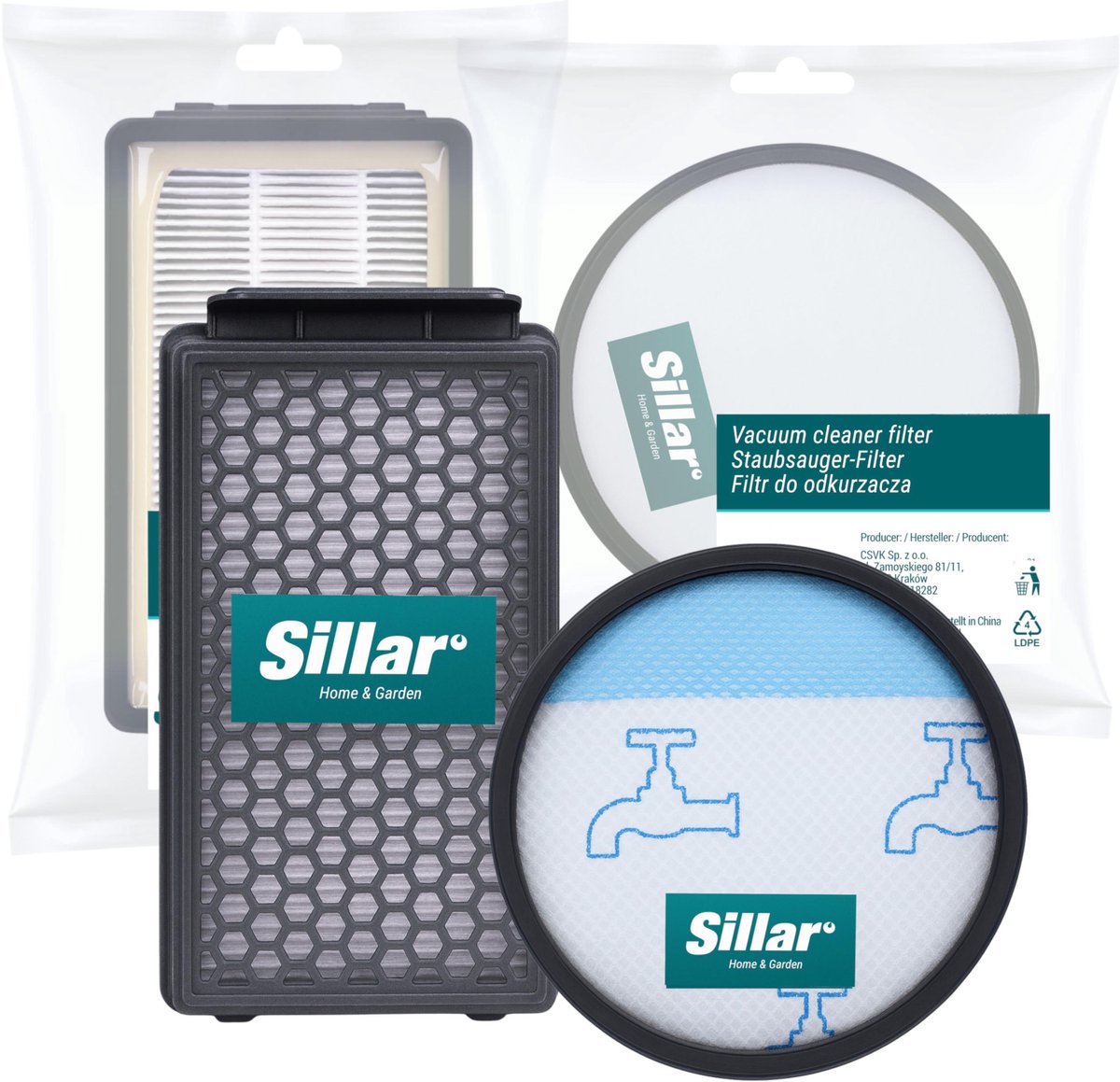Sillar 2x stofzuigerfilters voor stofzuiger zonder zak - filterset - HEPA, wasbaar schuimfilter - anti-allergeen - geschikt voor Rowenta Tefal Compact Power - vervanging voor filters ZR903501 RS-RT900574 ZR005901
