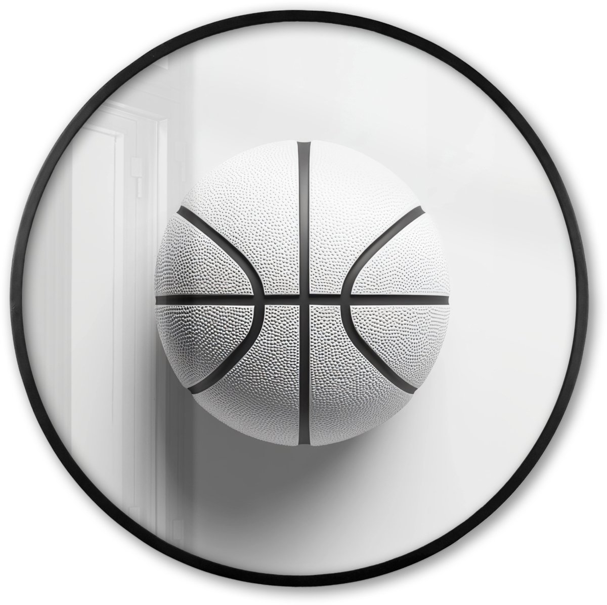 FrameYourWall Poster in lijst Rond - Fotolijst 60x60 cm - Posters - Basketbal - Wit - Schaduw - Lijnen - Ronde posterlijst zwart - Decoratie - Wanddecoratie woonkamer - Muurdecoratie slaapkamer