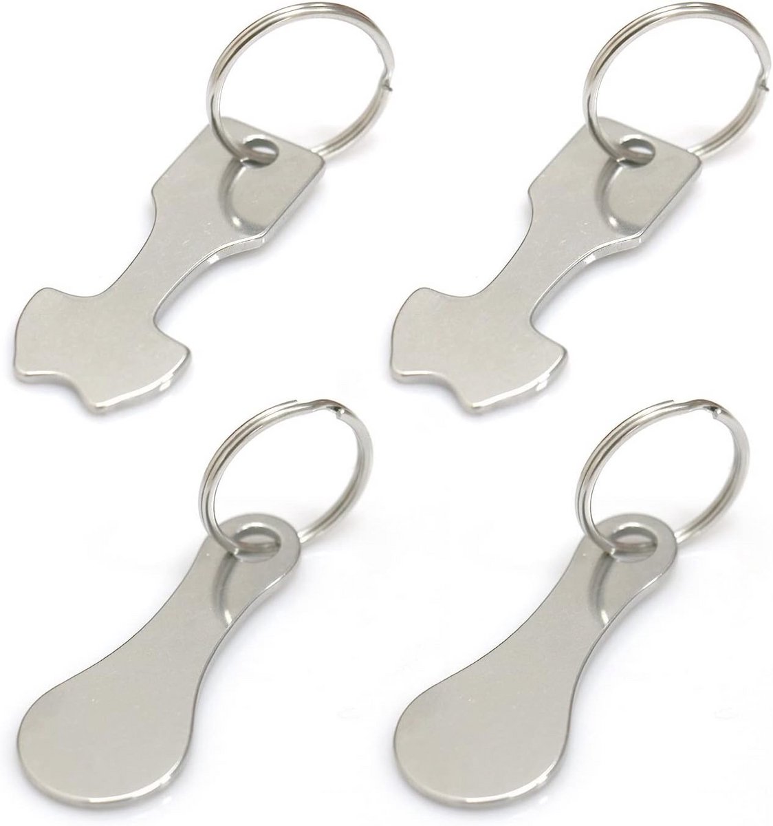 Set van 4 ronde roestvrijstalen sleutelhangers voor boodschappentrolleys