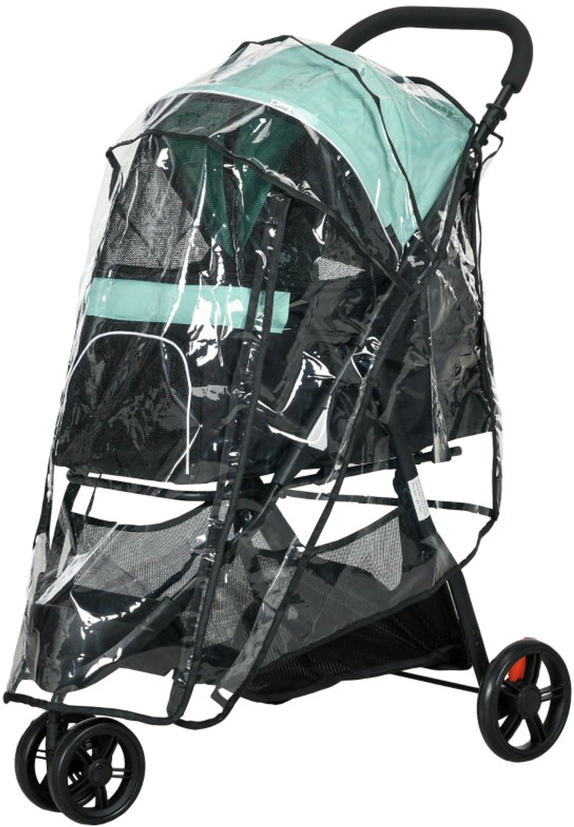 Merax Hondenbuggy – Opvouwbare Huisdierenwagen – Met Regenhoes Grote Mand en 2 Bekerhouders – Blauw Groen – Tot 10 kg