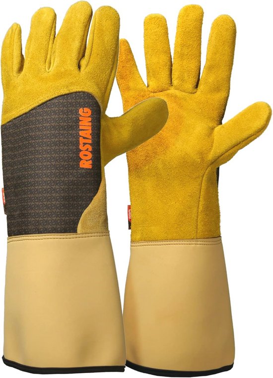 Vgo... Tuinhandschoenen voor heren, lange mouwen, van leer met touchscreen, lange werkhandschoenen, handschoen met manchet, doornbestendig, zwaar belastbaar, voor tuin, tuinieren, landbouw (9/L