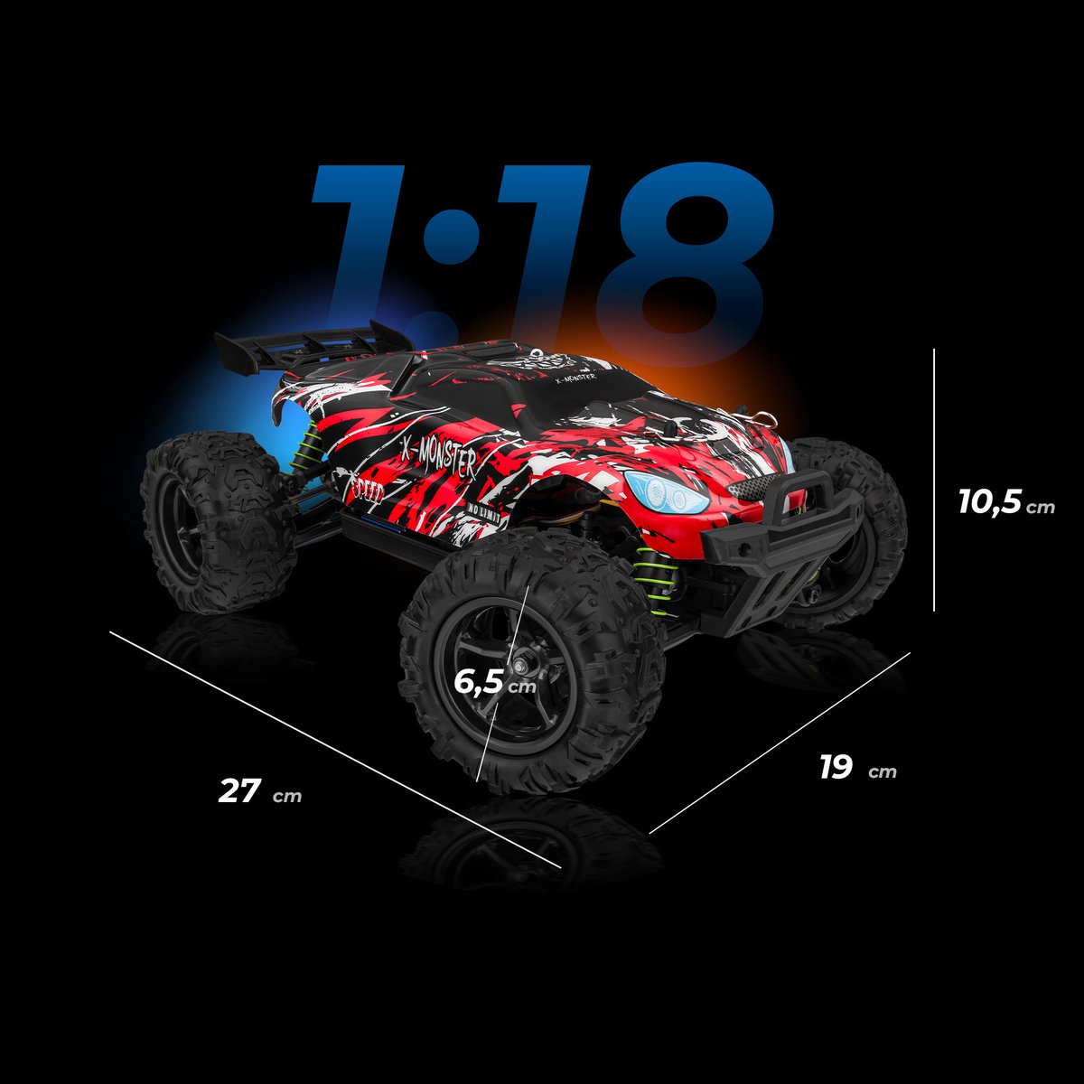 Overmax X-Monster 3.5 RC Auto – 4x4 – 1:18 Schaal – 30 km/h - Bereik 100 m – 2 Accu’s (40 min) – Extra Carrosserie – Offroad – TUV-gecertificeerd — afbeelding 5