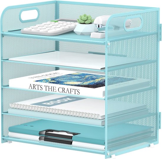 SUPTIDY 9-laags papieren brievenbak, bureau-organizer met handgrepen, netpapierhouder, organisatie, papiersorteerder, bureau-organizer voor kantoor, wit