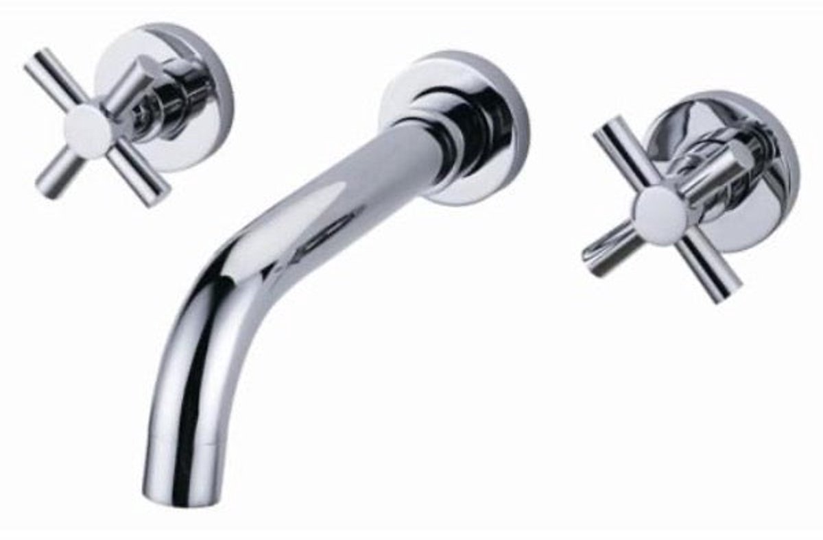 Hudor Wastafelkraan Chroom - Driegats Wandmengkraan Erymanthe - Verchroomd Messing - Klassiek Design - 30% Waterbesparing