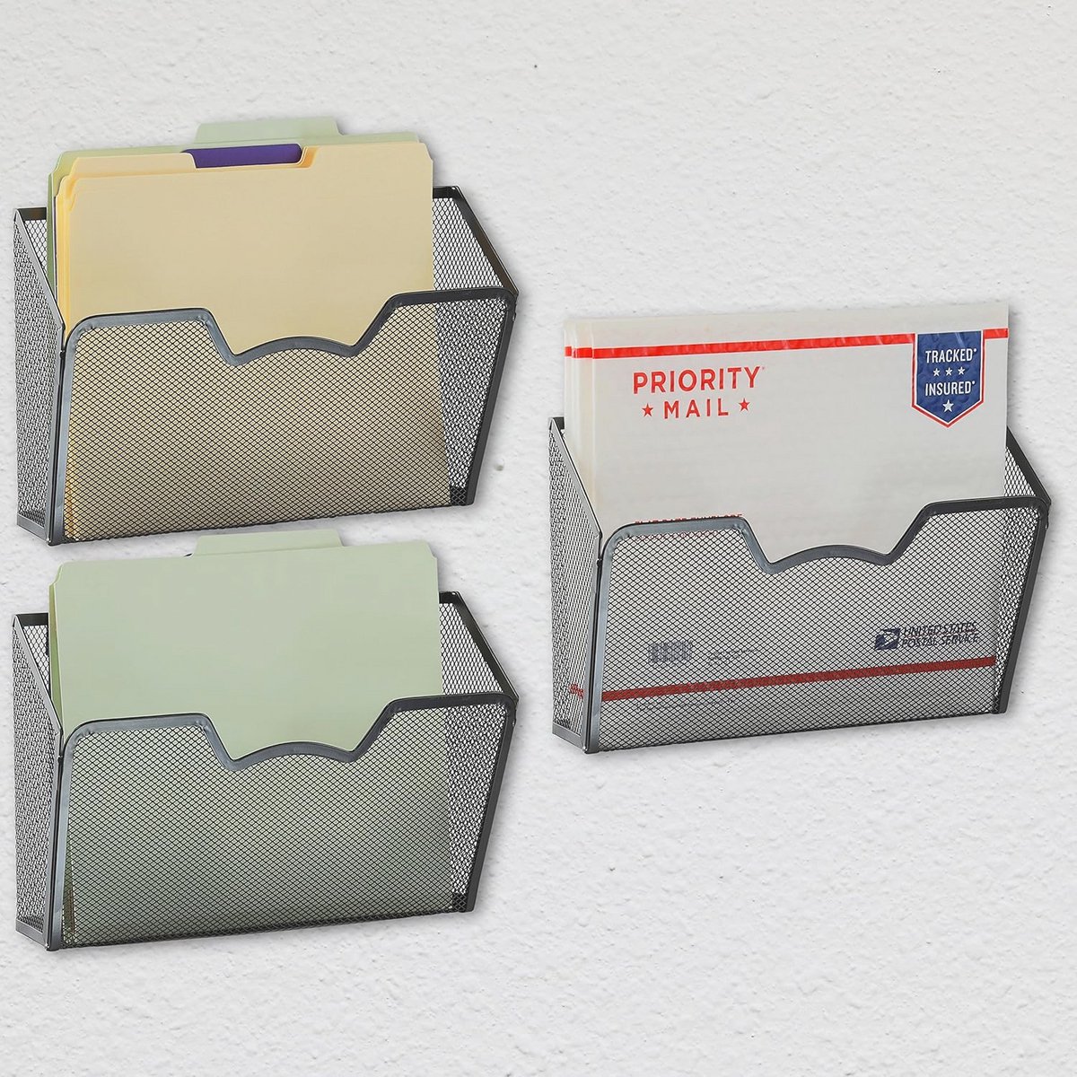 Houder voor Muurmontage met Enkele Pocket - 3-Pack - Zwart