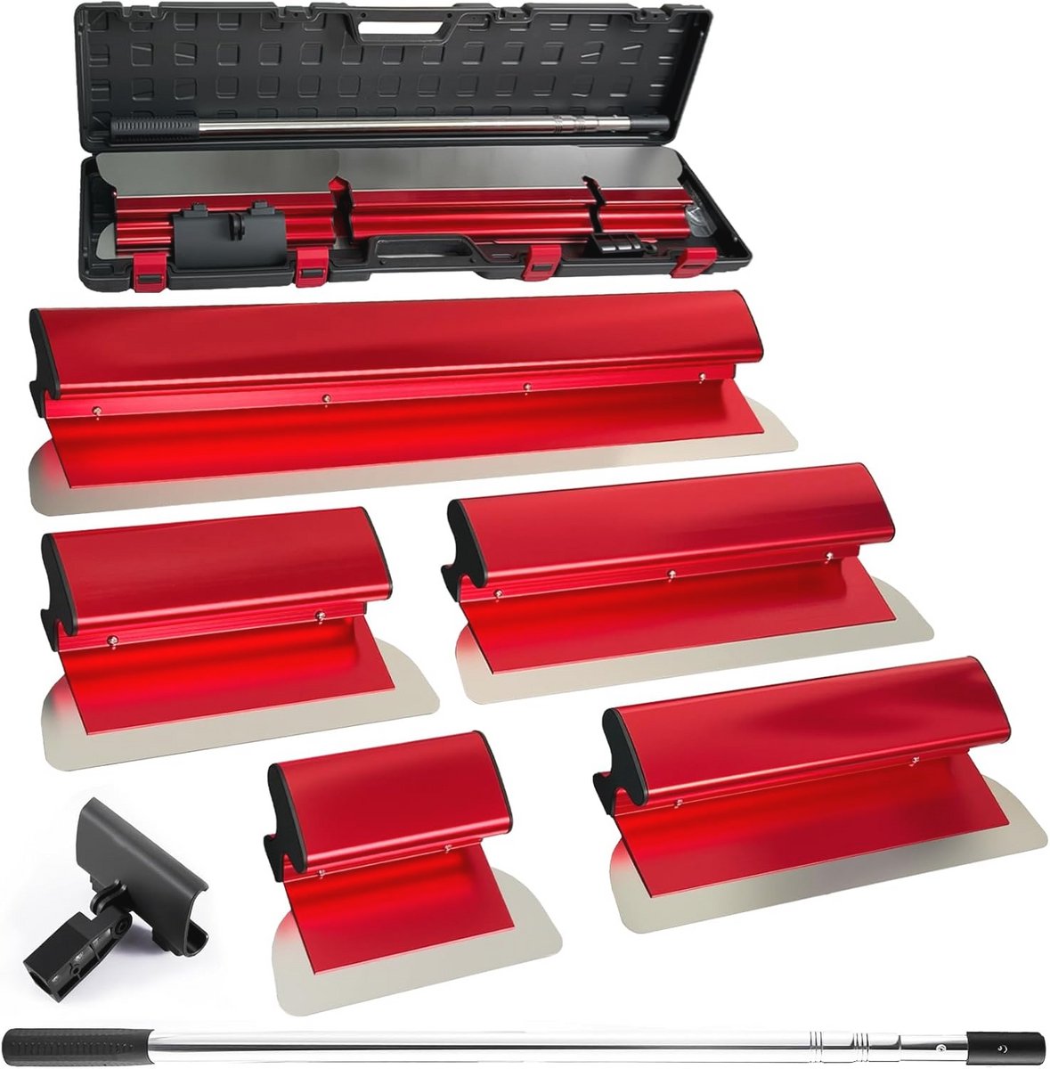 Professionele Vlakspatel Set met Ergonomische Handgreep en Telescoopstang - 5-delige Aluminium Set voor Muren en Plafonds
