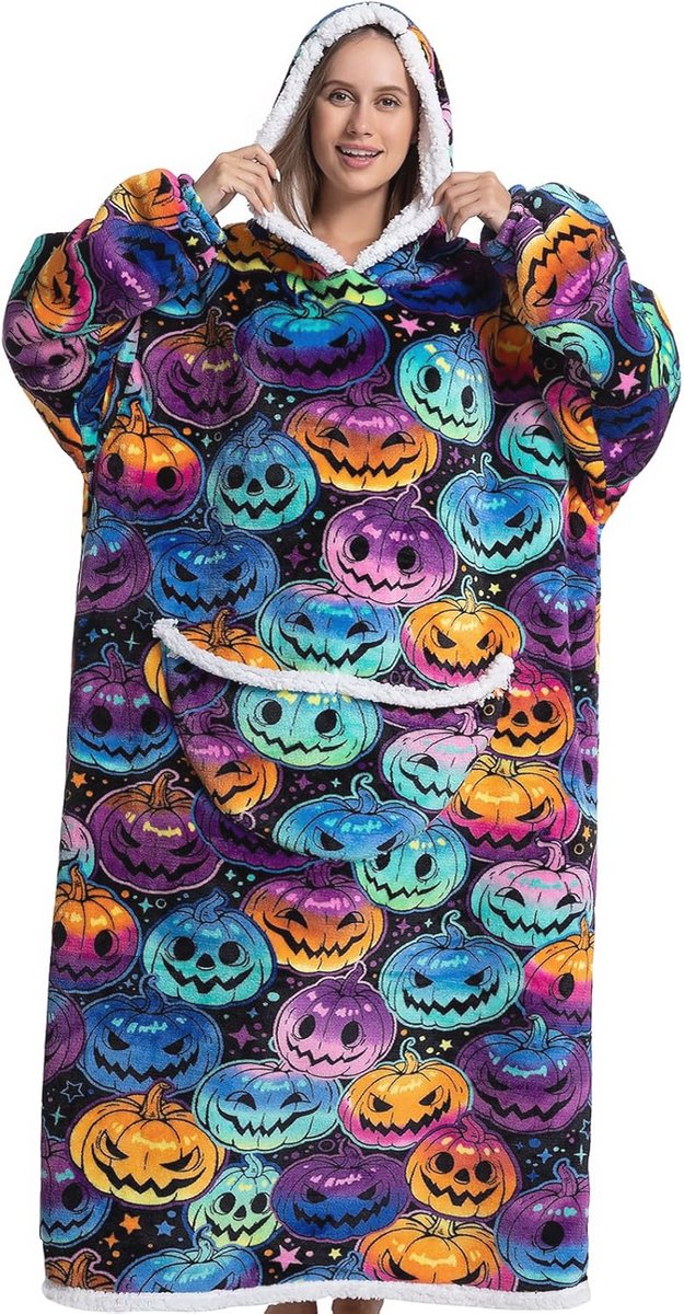Grote hoodie deken met enorm vak, comfortabele sweaterdeken voor binnen en buiten
