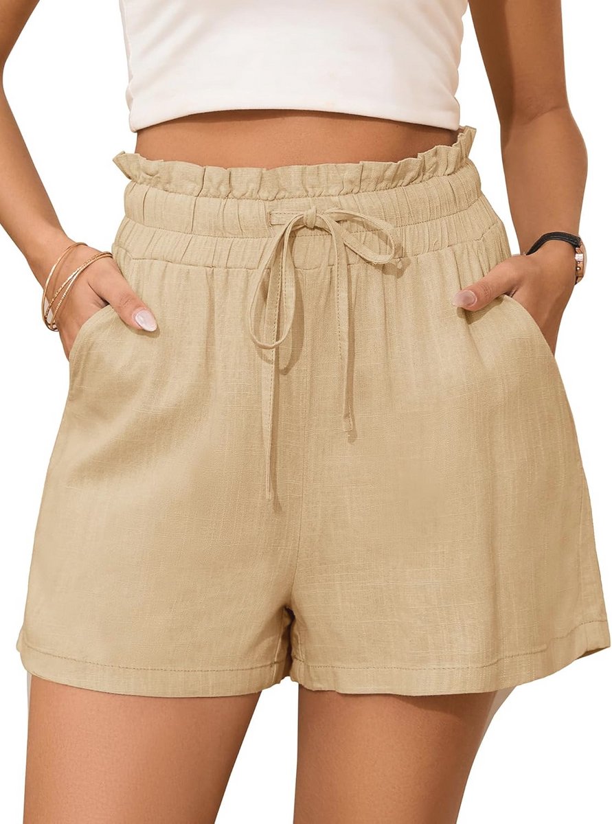 Zomerse Katoenen Linnen Damesshorts met Hoge Taille en Zakken