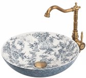 Rea Wastafel Juliana - Rond - Wit, Blauw, Patroon - 40X40X11,5Cm