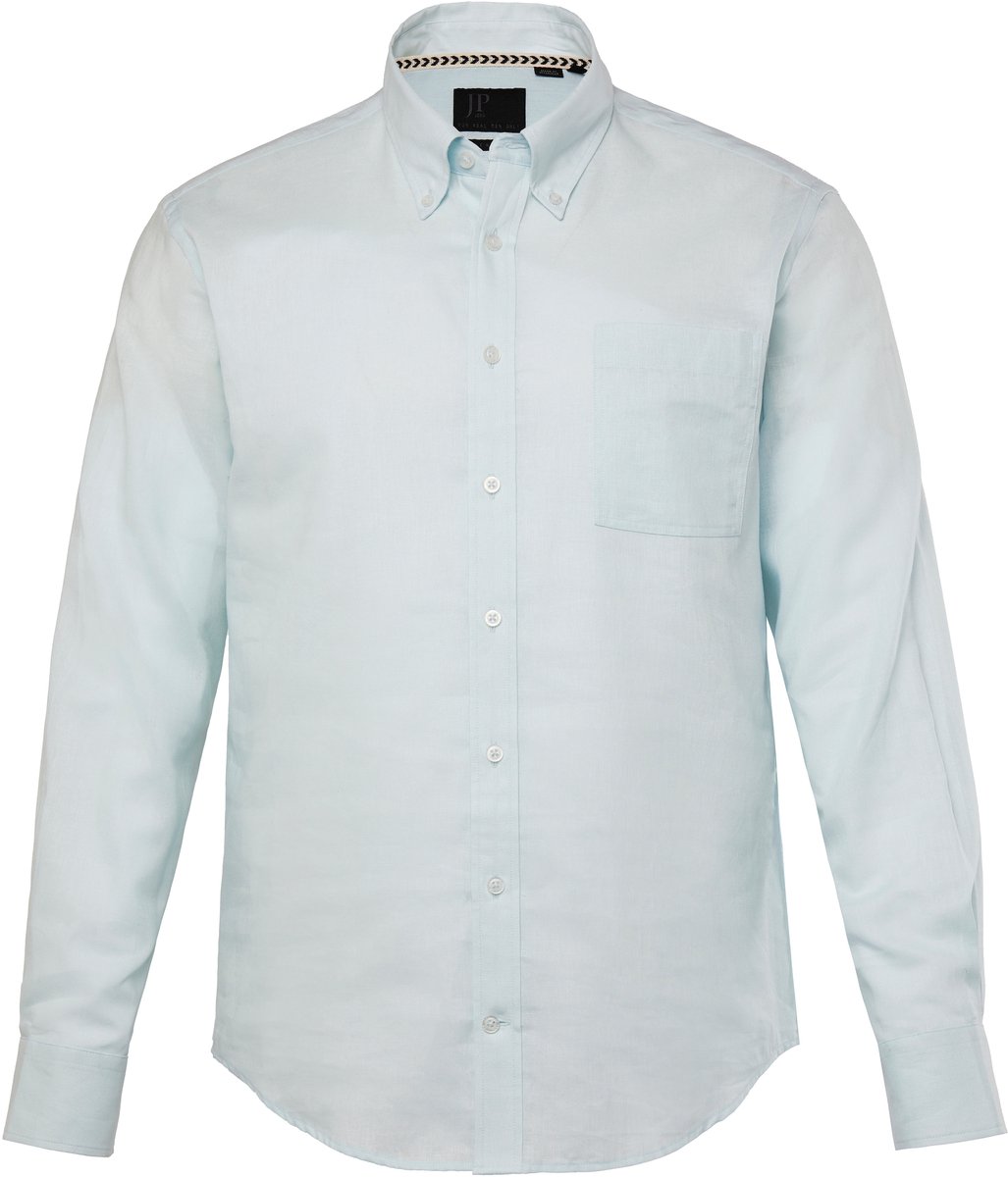 JP 1880 - Heren - Overhemd van een linnenmix lange mouwen button-down kraag - Ijsblauw - Maat XXL