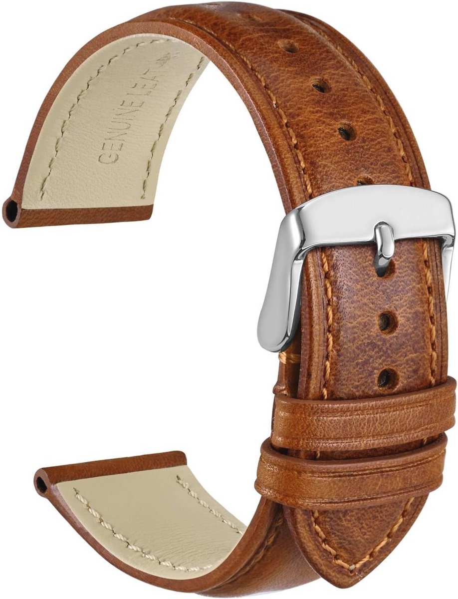 Vintage Leren Horlogebandjes met RVS Gesp - Vervangbanden 14mm tot 24mm