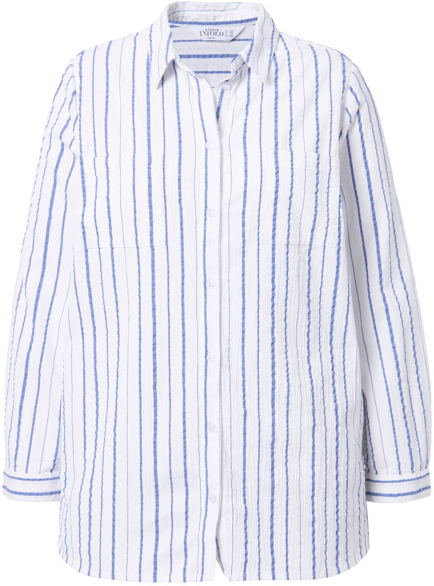 Studio Untold - Dames - Overhemdblouse boxy model crêpe strepen - Off-white - Maat 58+