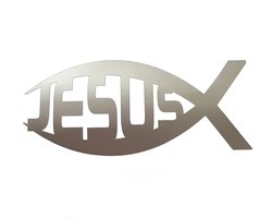 Ichtus vis Jezus sticker - 14x6cm - Zilver - topkwaliteit avery autoreclame folie