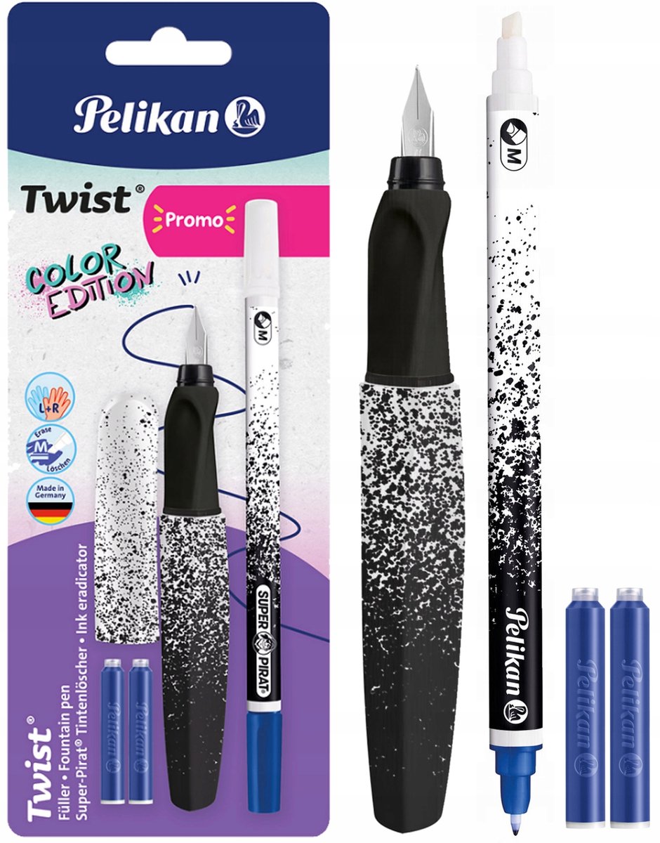 Pelikan Twist Vulpen Set: Ergonomisch, voor Links- en Rechtshandigen, met Gum & Inkt