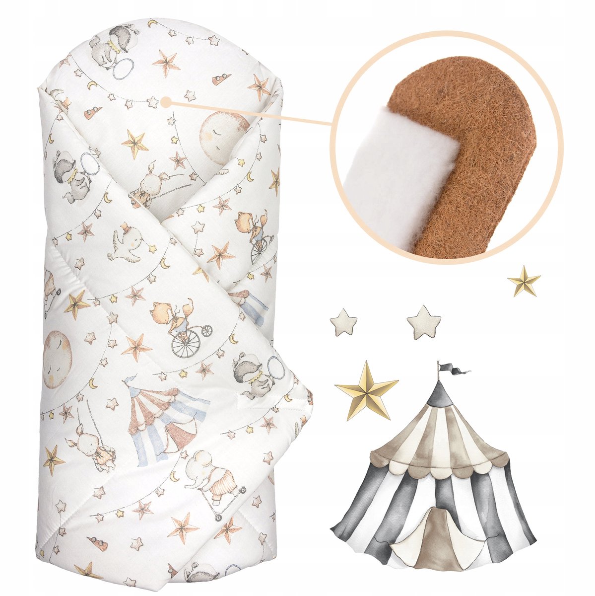 Babywikkeldoek / Cocos Rugsteun 80x80 cm - Circusprint