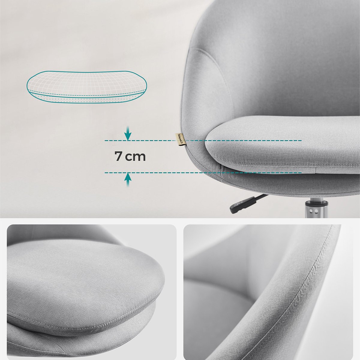 Bureaustoel Verstelbare Hoogte 360° Draaibaar Grijs - afbeelding 3