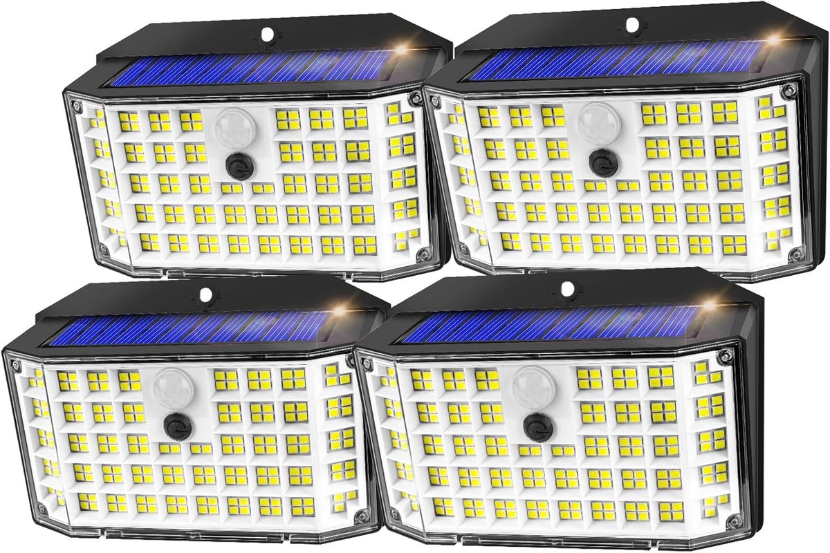 4-Pack - Zonnige Tuinverlichting - 176 LED IP65 Waterdicht - 270° Bewegingssensor - 3 Werkmode voor Buiten