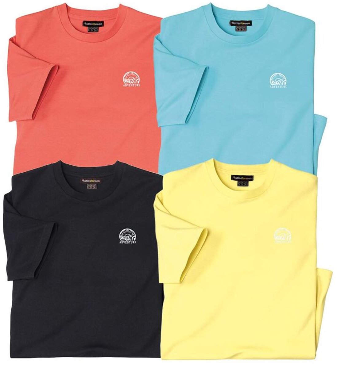 ATLAS FOR MEN - Set van 4 T-shirts Adventure - Heren - Verkrijgbaar in grote maten - 4XL