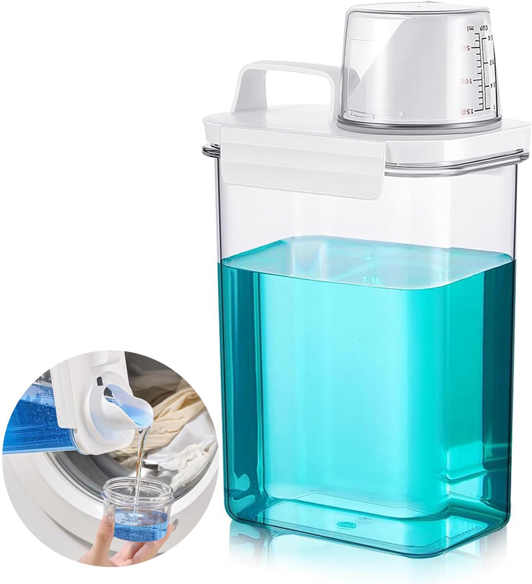 Unyqoos® Luchtdichte wasmiddeldispenser met maatbeker voor veelzijdige opslag