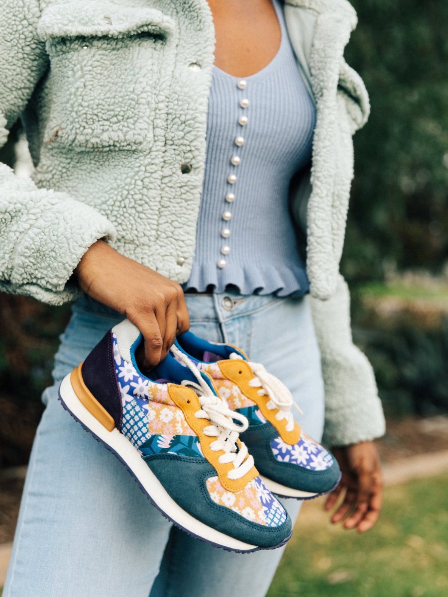 Inkkas Hendrix dames sneaker – comfortabele kleurrijke suède sneaker met flower-power patchwork – multicolor, Maat 42
