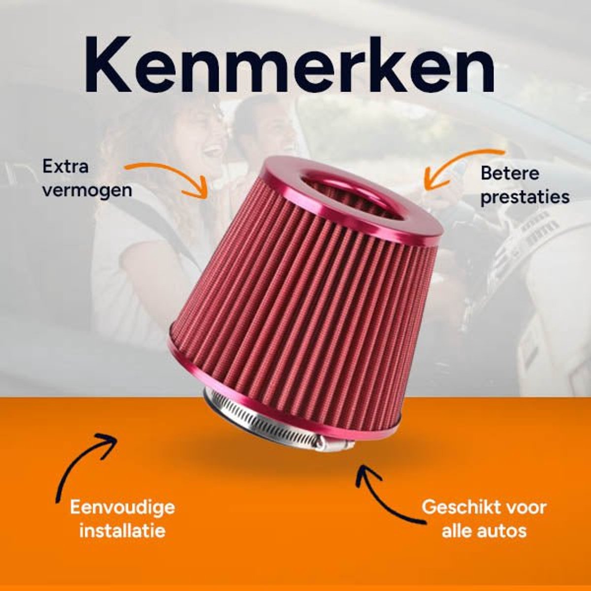 Luchtfilter 38 Mm Voor Motorfiets, ATV, Pitbike – Universeel, Kegelvorm, Rood, Met Klem En Adapter, Verhoogt Vermogen