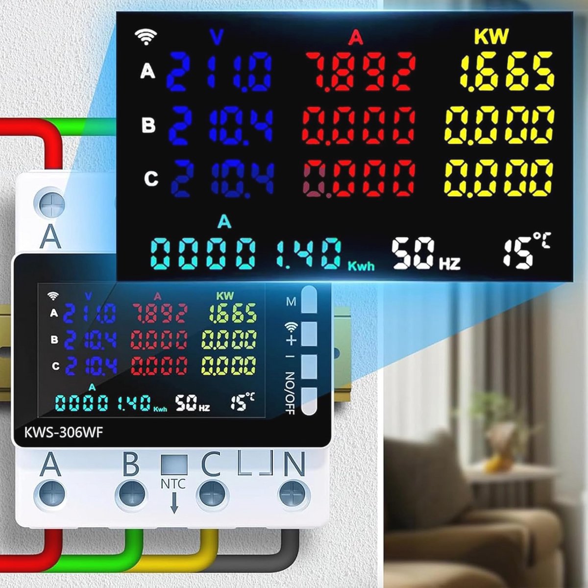 Wifi Slimme 3 Fasen Stroommeter | Digitale Stroommeter met Bescherming | Multifunctionele Meetfunctie | 80A