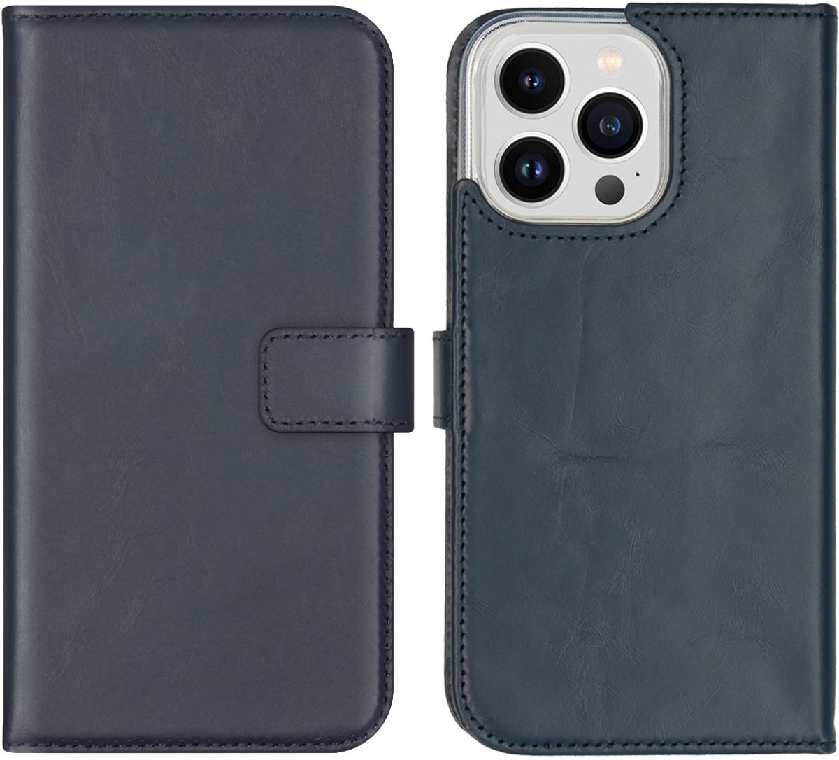 Selencia Hoesje - Geschikt voor Apple iPhone 14 Pro Max - Echt Lederen Bookcase - Blauw