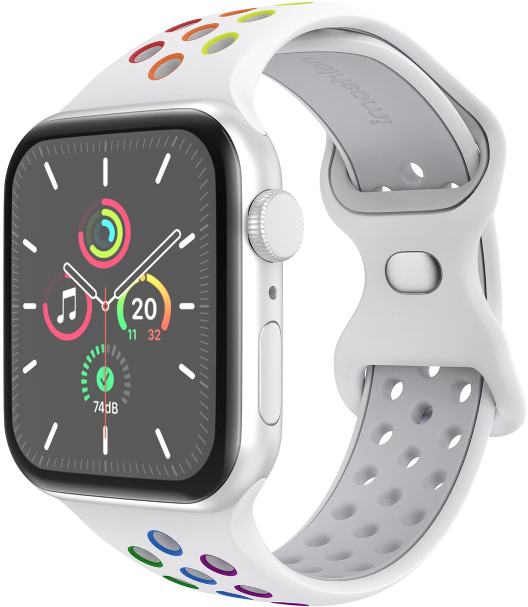 iMoshion Sport⁺ bandje geschikt geschikt voor Apple Watch Series 1 / 2 / 3 / 4 / 5 / 6 / 7 / 8 / 9 / SE / Ultra (2) - 42 / 44 / 45 / 49 mm - Maat S/M - White Rainbow