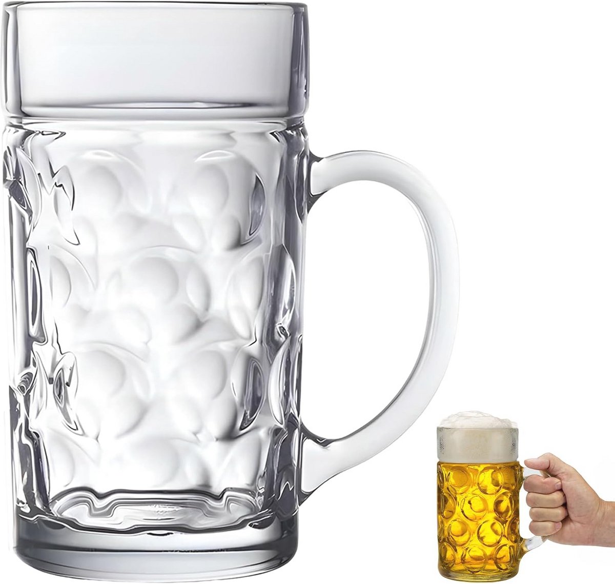 Grote glazen sapbeker 1 liter met handvat voor koude dranken
