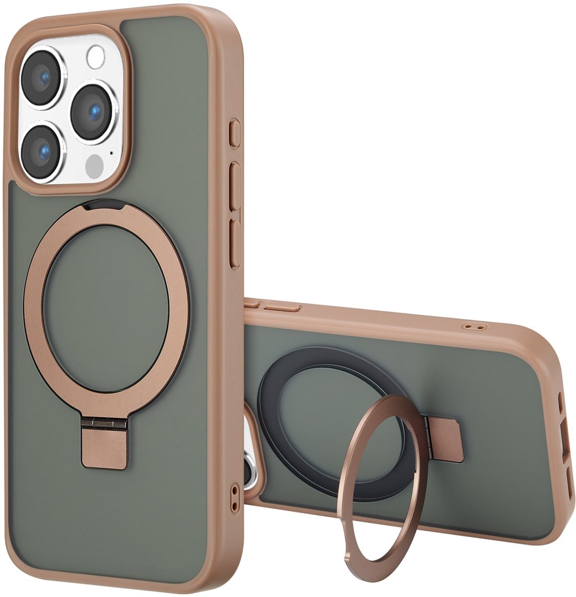 Accezz Hoesje - Geschikt voor Apple iPhone 15 Pro - Ring Stand Backcover geschikt voor MagSafe - Bruin