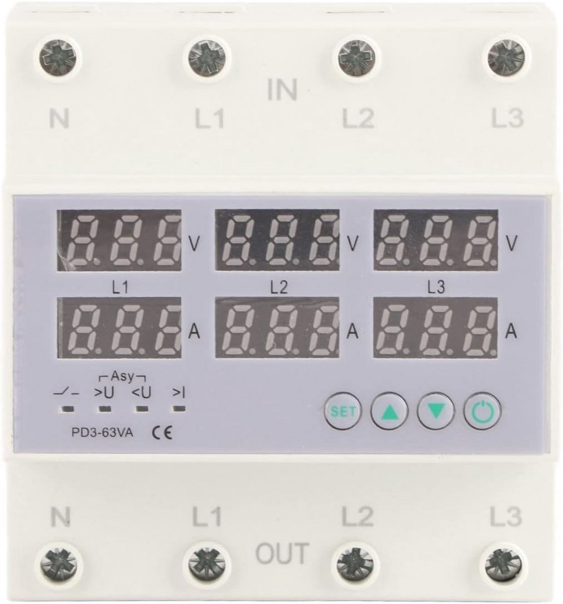 Digitale 3-fase Voltmeter en Ampèremeter voor Stroomverbruik met LCD-scherm