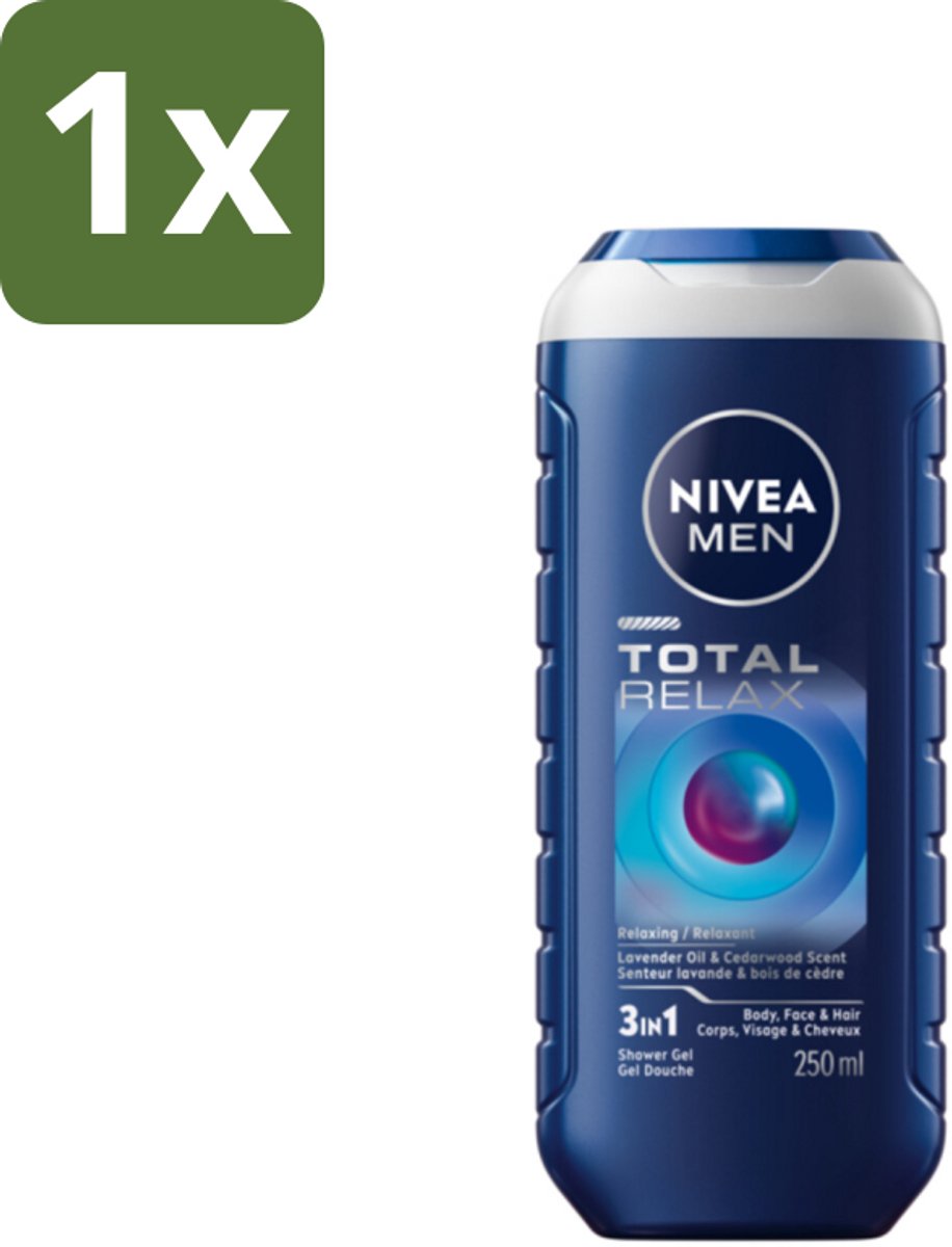 1 x NIVEA MEN - Douchegel - Total Relax - 250 ml - Douchegel Mannen - Ontspanning Douche - Rustgevende Geur - Gezicht En Haar Reinigen - Huid Verzorgen