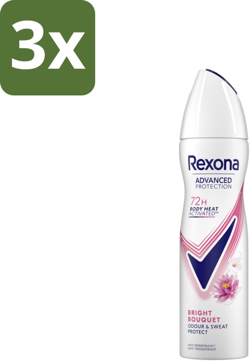Rexona - Deodorant Spray - Advanced Protection Bright Bouquet - Langdurige Frisheid - 150 ml - Bulkverpakking - 3 stuks