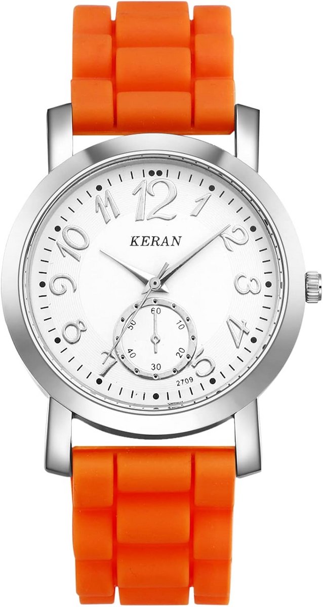 JewelryWe 7Pcs Siliconen Band Kleurrijke Jelly Horloge Ronde Analoge Quartz Casual Horloges Voor Mannen Vrouwen Studenten Tieners, Oranje, riem