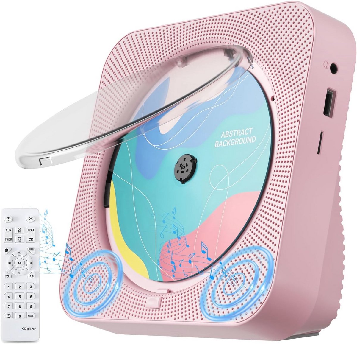 CD-speler Draagbaar met Bluetooth 5.1Desktop CD-speler met HiFi-geluidsprekers, Afstandsbediening, Stofhoes, LED-display, Boombox FM-radio, USB/AUX voor thuis, cadeau, kinderen (roze)