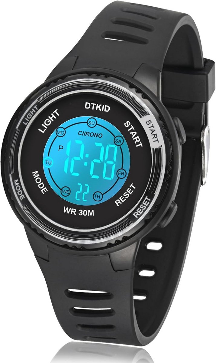DTKID Digitaal Horloge voor Kinderen, 7 Kleuren, Kinderhorloge voor Jongens en Meisjes, 3 ATM Waterdicht Sporthorloge met Timer, Wekker, Kalender
