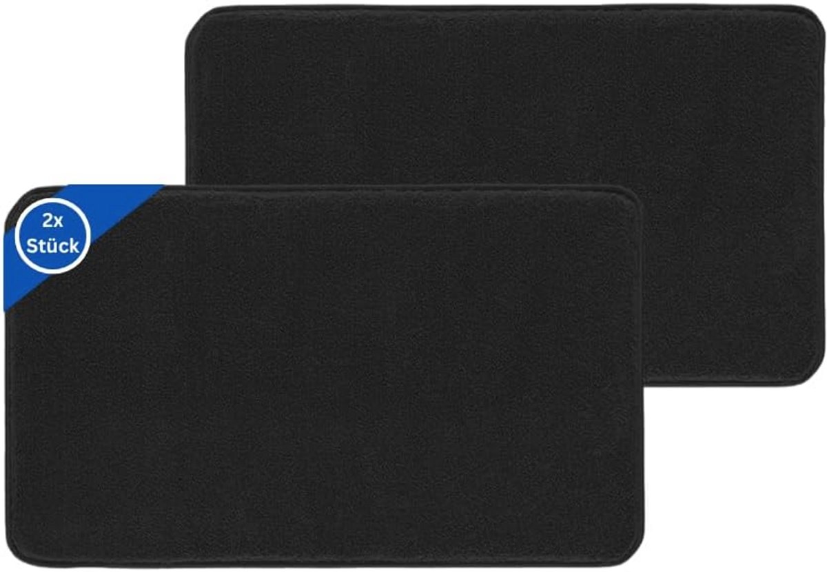 Antislip Badkamertapijt Set - Wasbaar, Hoogwaardige Tapijt voor Badkamer - Zwart - 2 Stuks (60 x 120 cm)