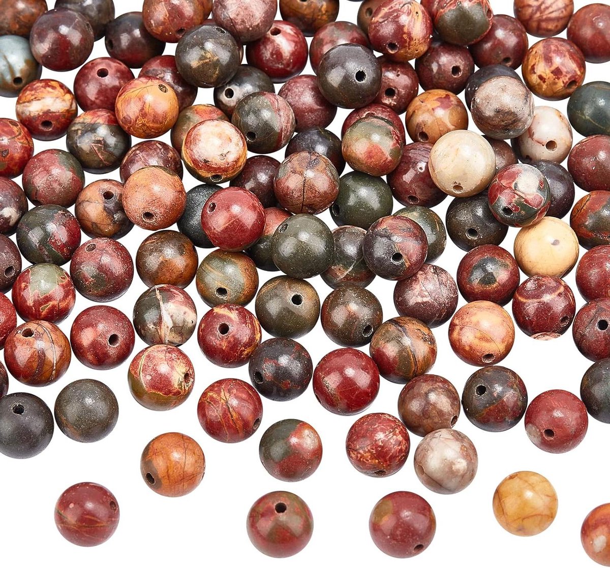 Allecta: Natuurlijke Picasso Jaspis Kralen 8 mm - 120 stuks - Ronde Kralen voor Sieraden Maken met 1 mm Gat