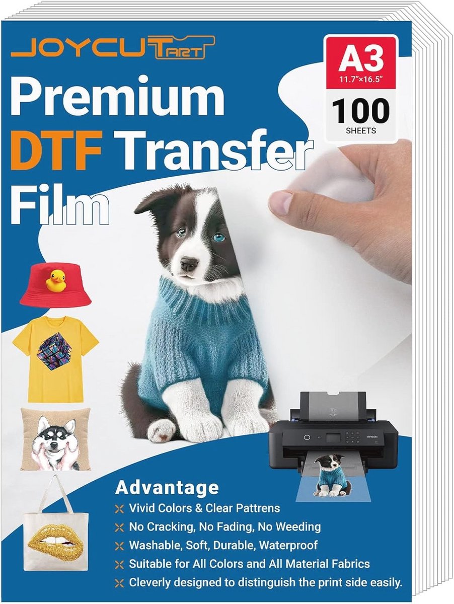 DTF Transfer Film A3 - 100 Vellen Dubbelzijdige Matte Afwerking voor Sublimatie en Inkjetprinter
