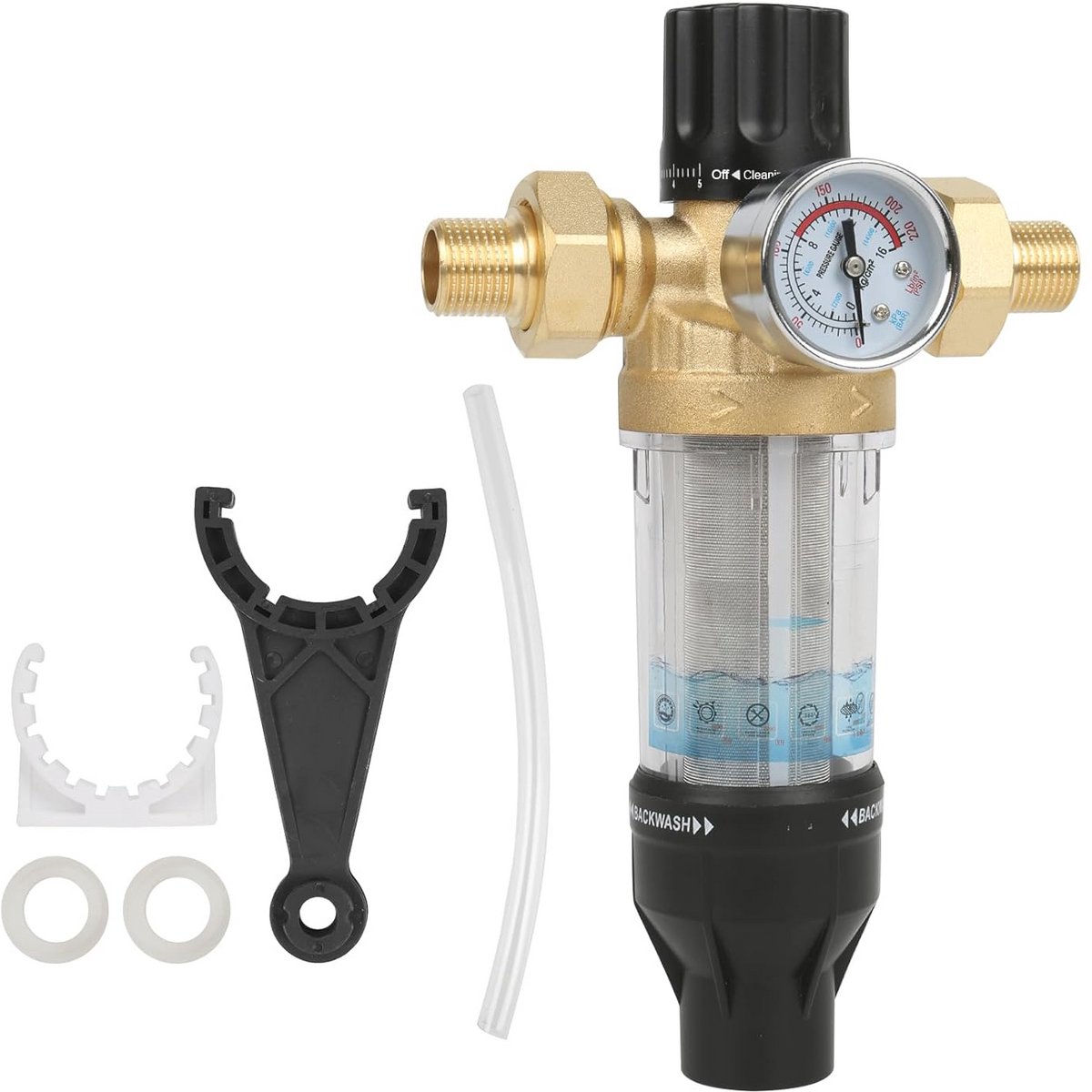 Waterfilter met Drukmeter - Herbruikbare Sedimentfilter en Voorfilter 2.5 cm 3/4 Inch Adapter