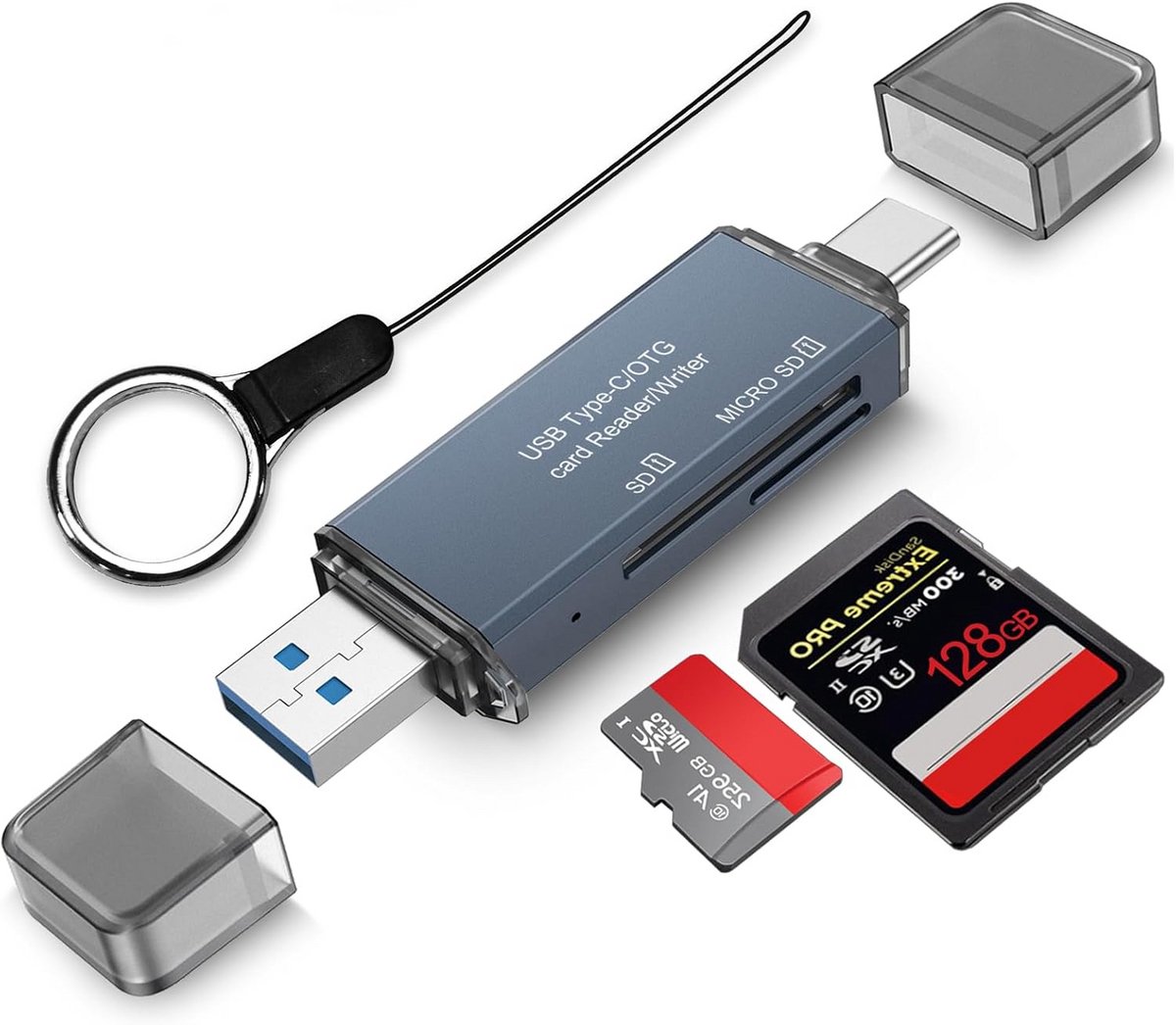 Snelle SD Kaartlezer met USB-C en USB 3.0 voor PC, Tablet en Smartphone