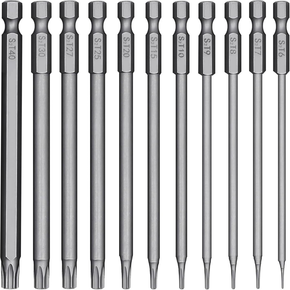 11-delige Torx schroevendraaierset met lange schachten - T6 tot T40, magnetisch, 100 mm